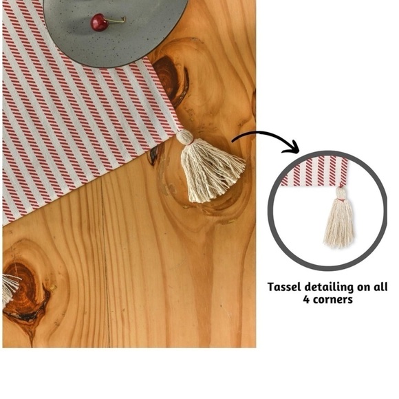 Farmhouse Red & White Table Runner 108” Long with Tassels 100% Cotton - Picture 5 of 6